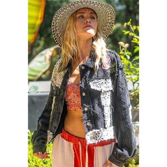 POL Crochet Patch Embroidered Button Up Jacket - Picture 7 of 8